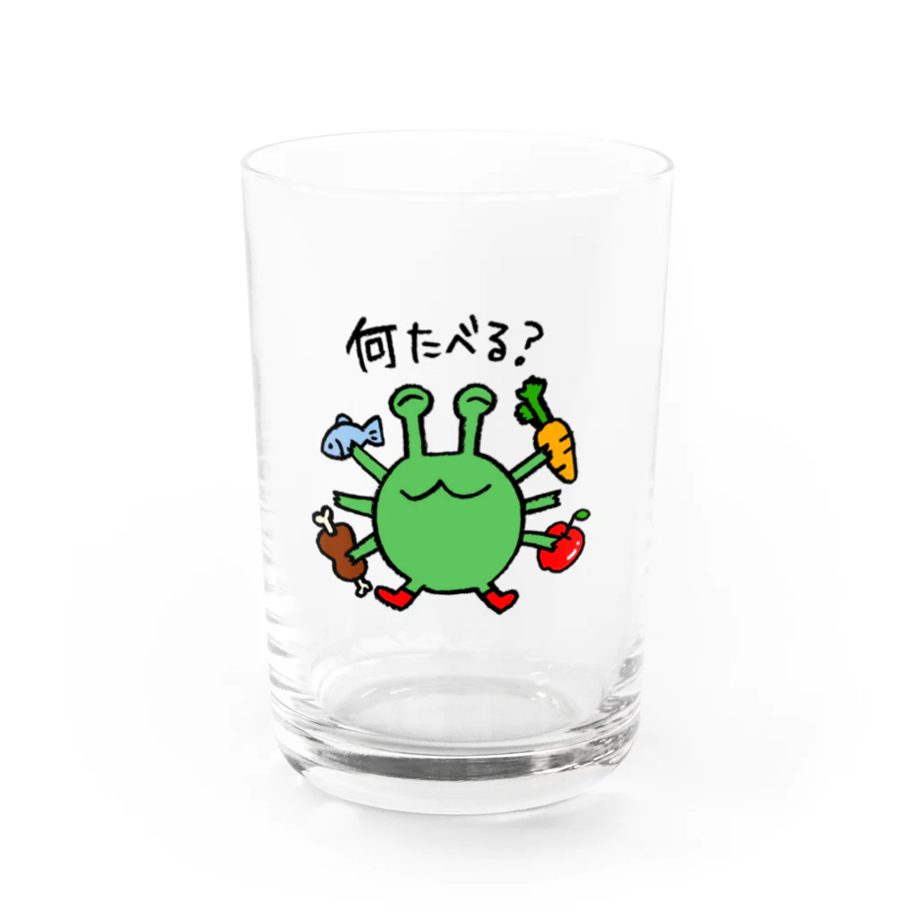 宇宙人 ミドリちゃんグッズのお店のミドリちゃん　何たべる？グラス Water Glass :front