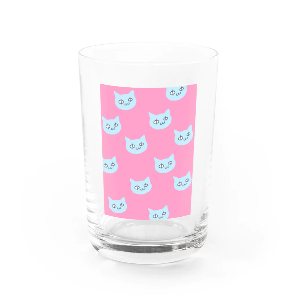 にな子Φいひひひひって笑う人のねこいっぱいピンク Water Glass :front