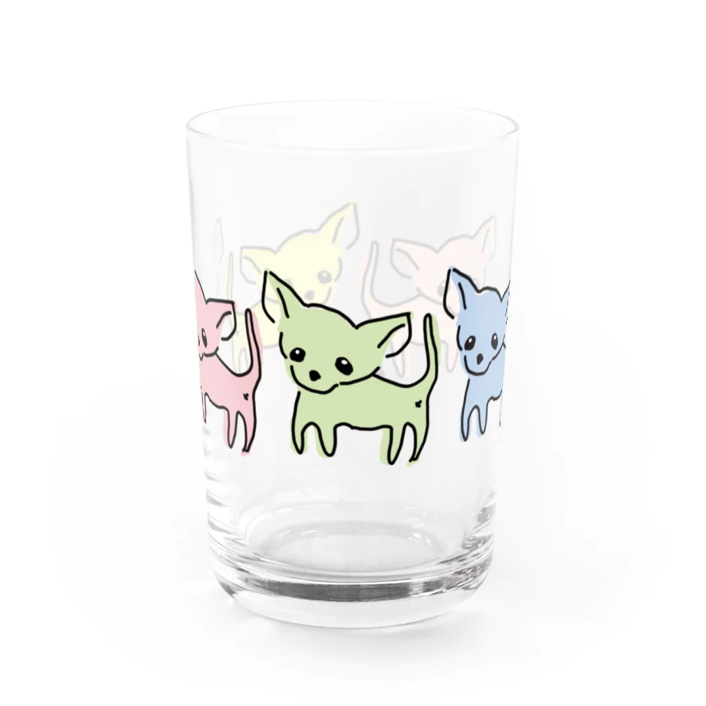 akane_art（茜音工房）のゆるチワワ（カラフル） Water Glass :front