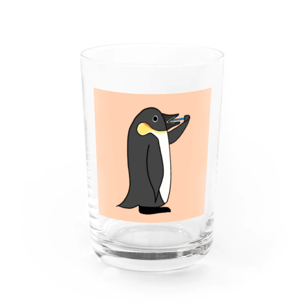 モユズの歯磨きペンギン　コップ　ピンク グラス前面