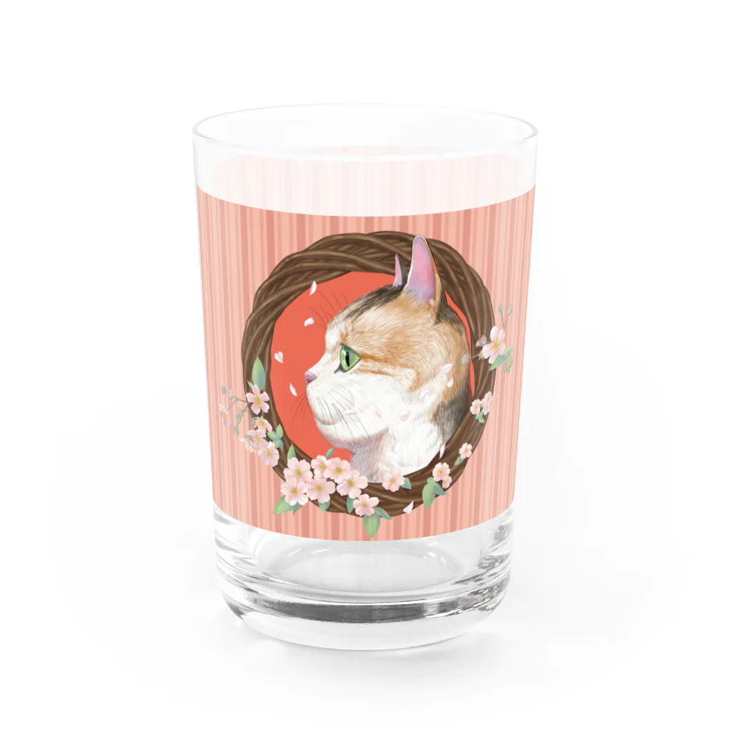 野田　尚花の桜と三毛猫  グラス前面