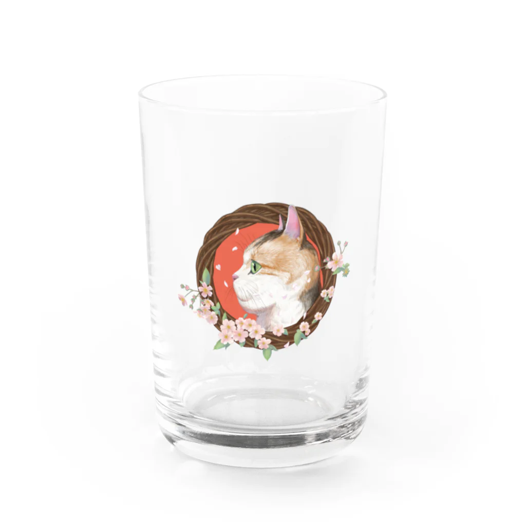 野田　尚花の桜と三毛猫  Water Glass :front