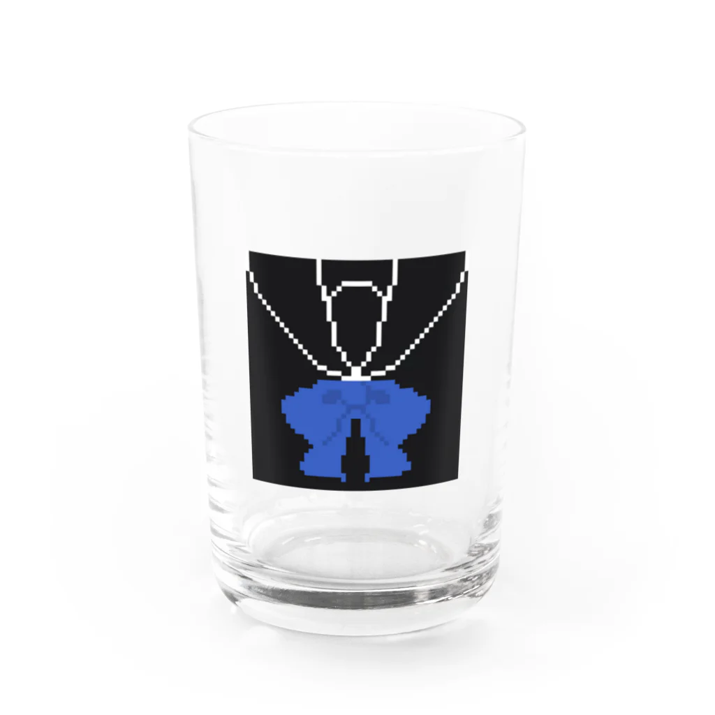 ゆるゆるイラスト🦋のドット絵セーラー服(黒青) Water Glass :front