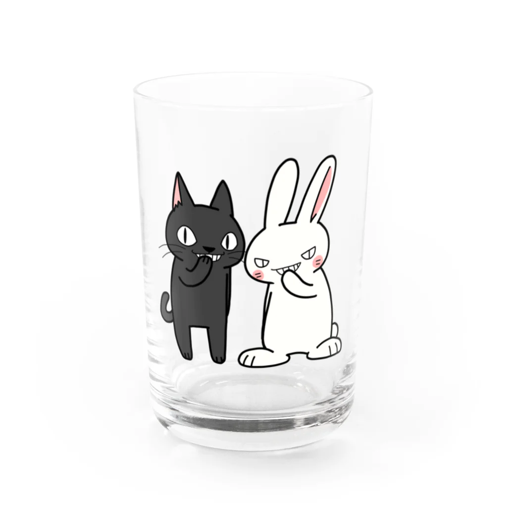 シシシFRIENDSのシシシうさぎ&シシシくろねこ Water Glass :front