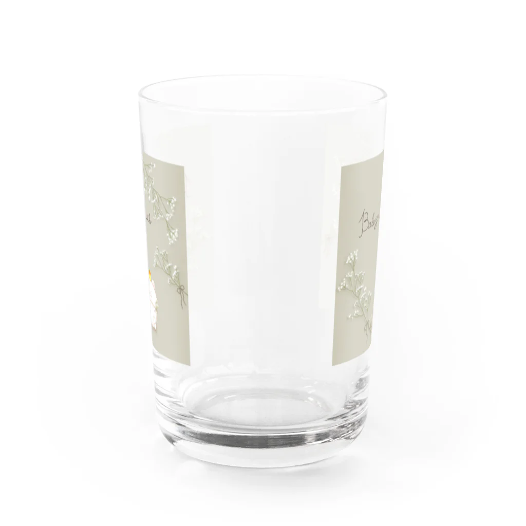 どるちぇ＊うさぎの《ボタニカル》＊かすみ草×しろくま＊誕生日花 Water Glass :front