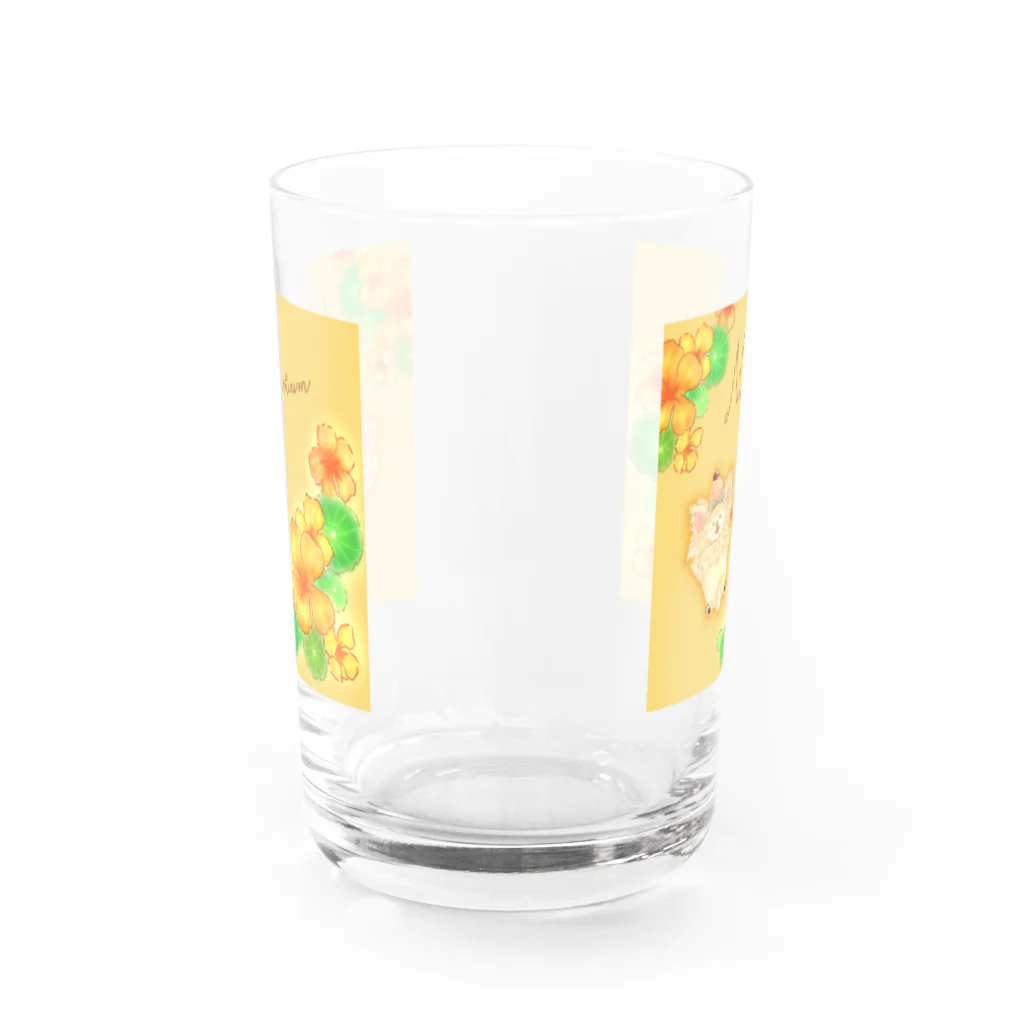 どるちぇ＊うさぎの《ボタニカル》＊ナスタチウム×ちわわ＊誕生日花 Water Glass :front