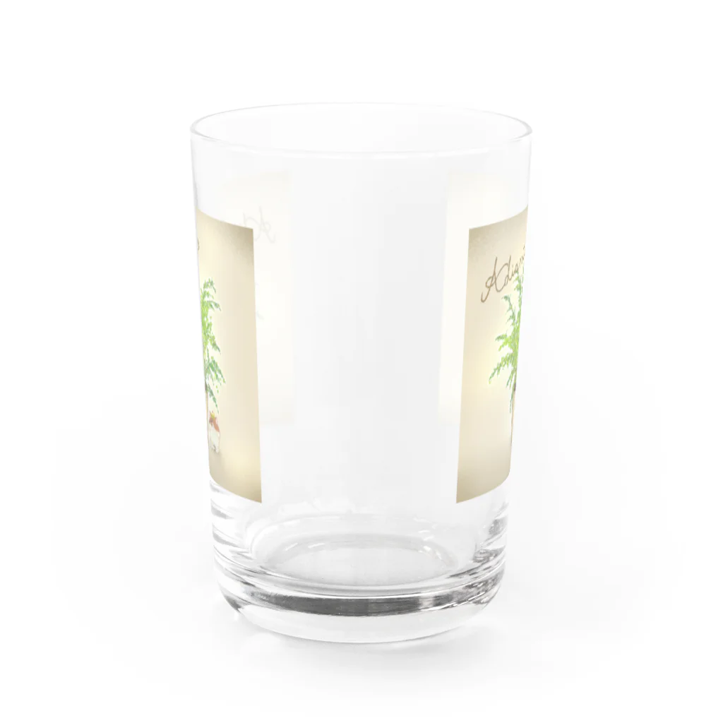 どるちぇ＊うさぎの《ボタニカル》＊アジアンタム×みけ＊誕生日花 Water Glass :front