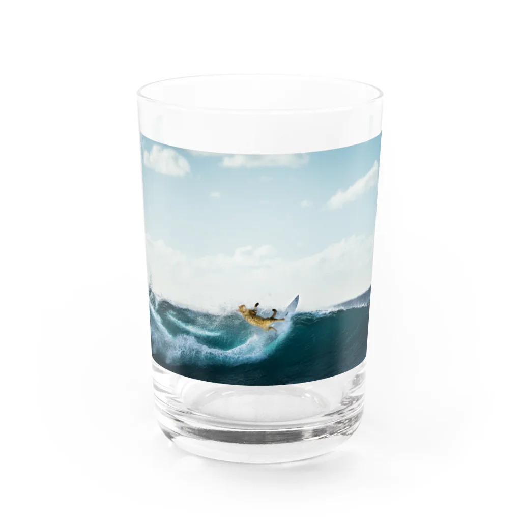 棕櫚竹工房の波乗りニャンコ Water Glass :front