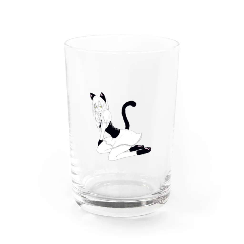 夜店のメイド猫娘　モノクロ Water Glass :front