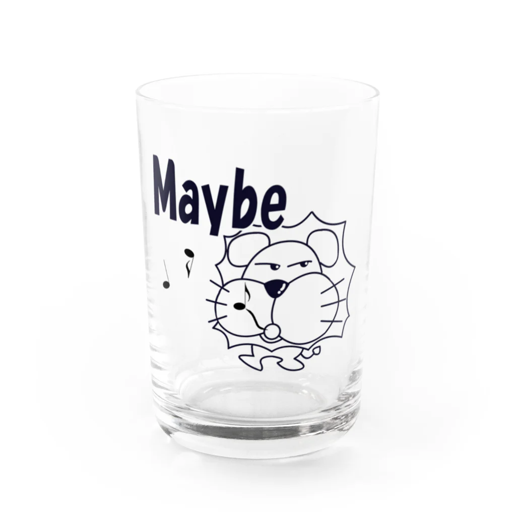 ワン太フルのTシャツ屋さんのライオン君 Maybe 黒 Water Glass :front