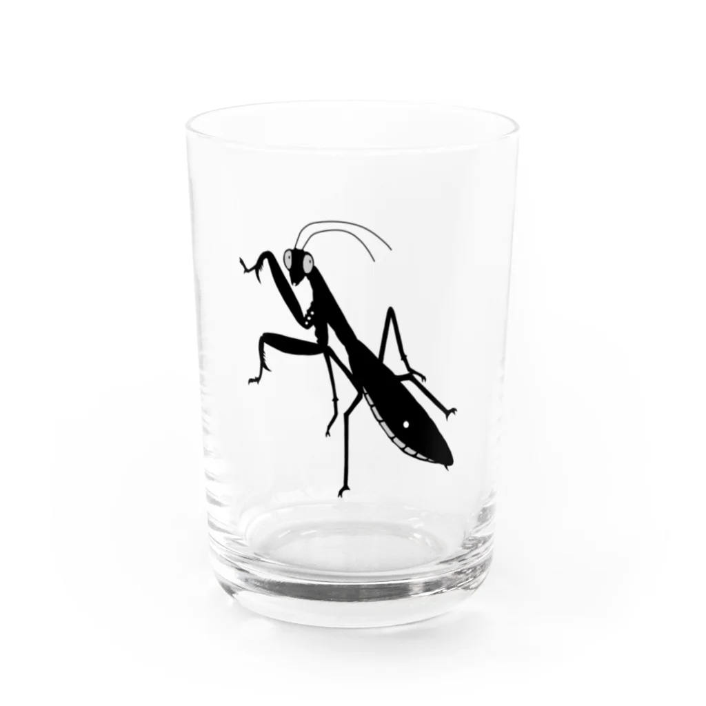 虚宵月　花火駅前店のモノクロ　ハラビロカマキリ Water Glass :front