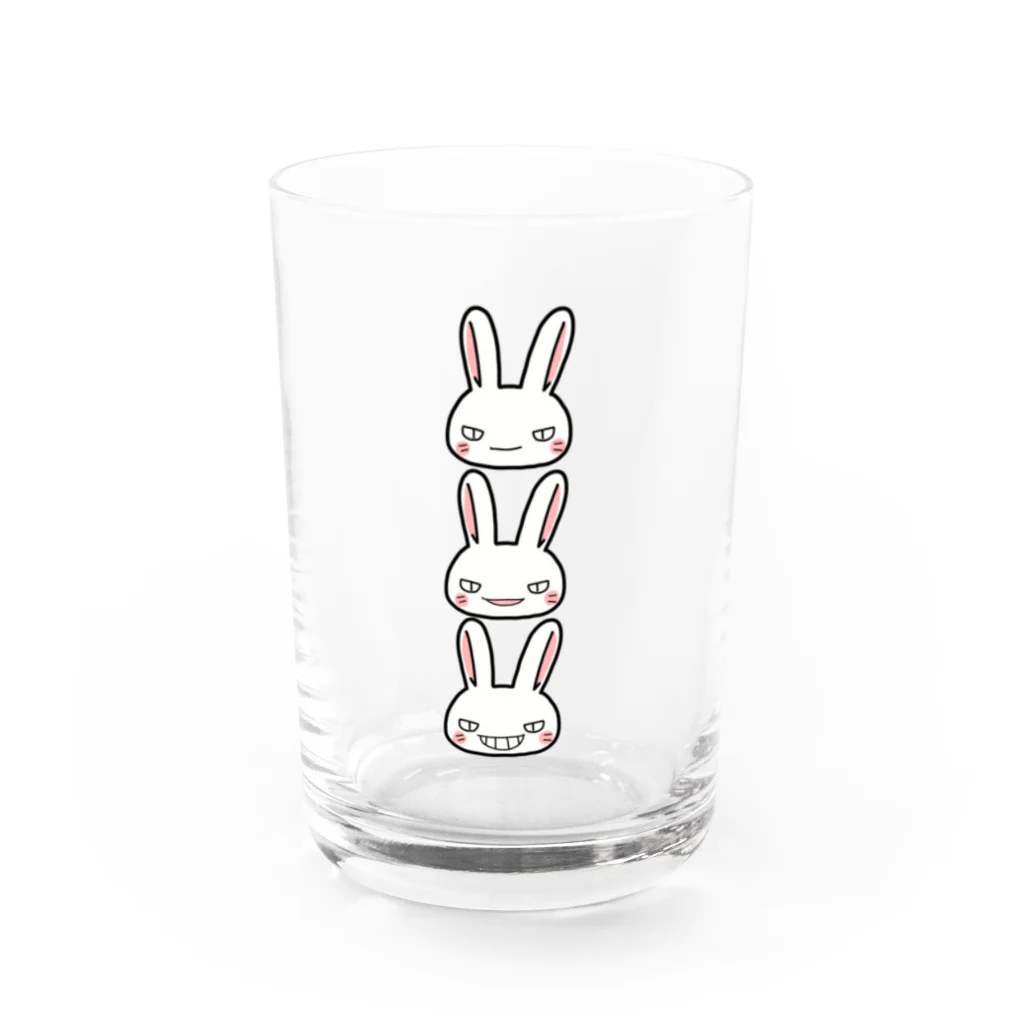 シシシFRIENDSのシシシうさぎ　顔３つ Water Glass :front