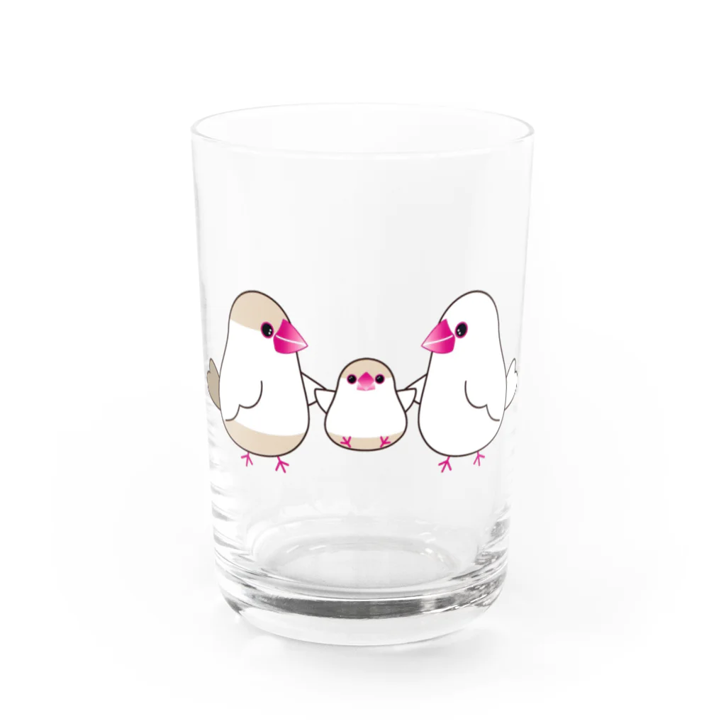 文鳥Familyのクリーム文鳥と白文鳥Family Water Glass :front