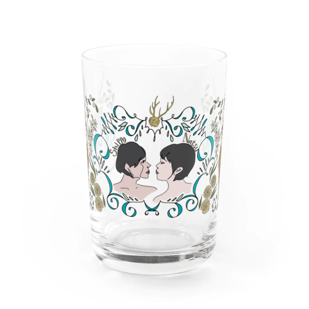 ミーアキャットと鹿と。の2人の女の子のグラス Water Glass :front