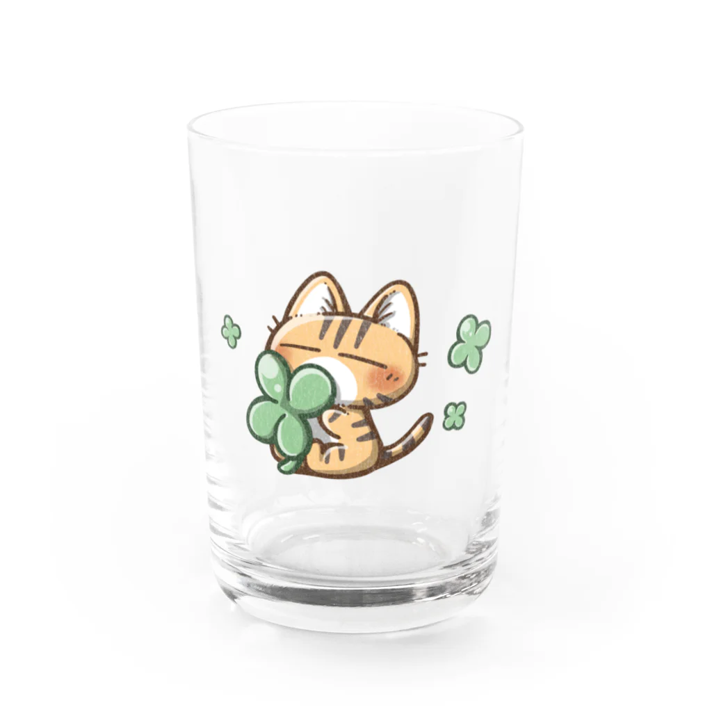 ねこ猫屋さんの茶トラ猫さんとクローバー Water Glass :front