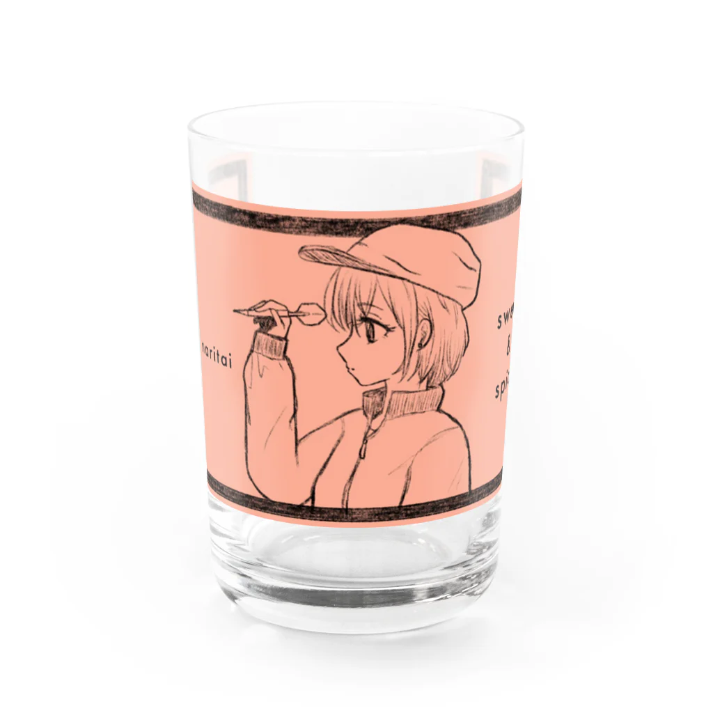 SWEET＆SPICY 【 すいすぱ 】ダーツの-ウマクナリタイ-キャスケット女子　オレンジ Water Glass :front