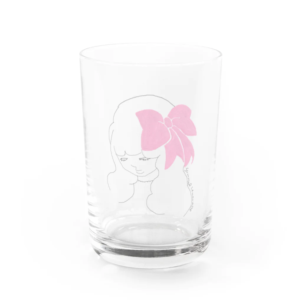 レモンスカッシュの泡のピンクのリボンの子 Water Glass :front