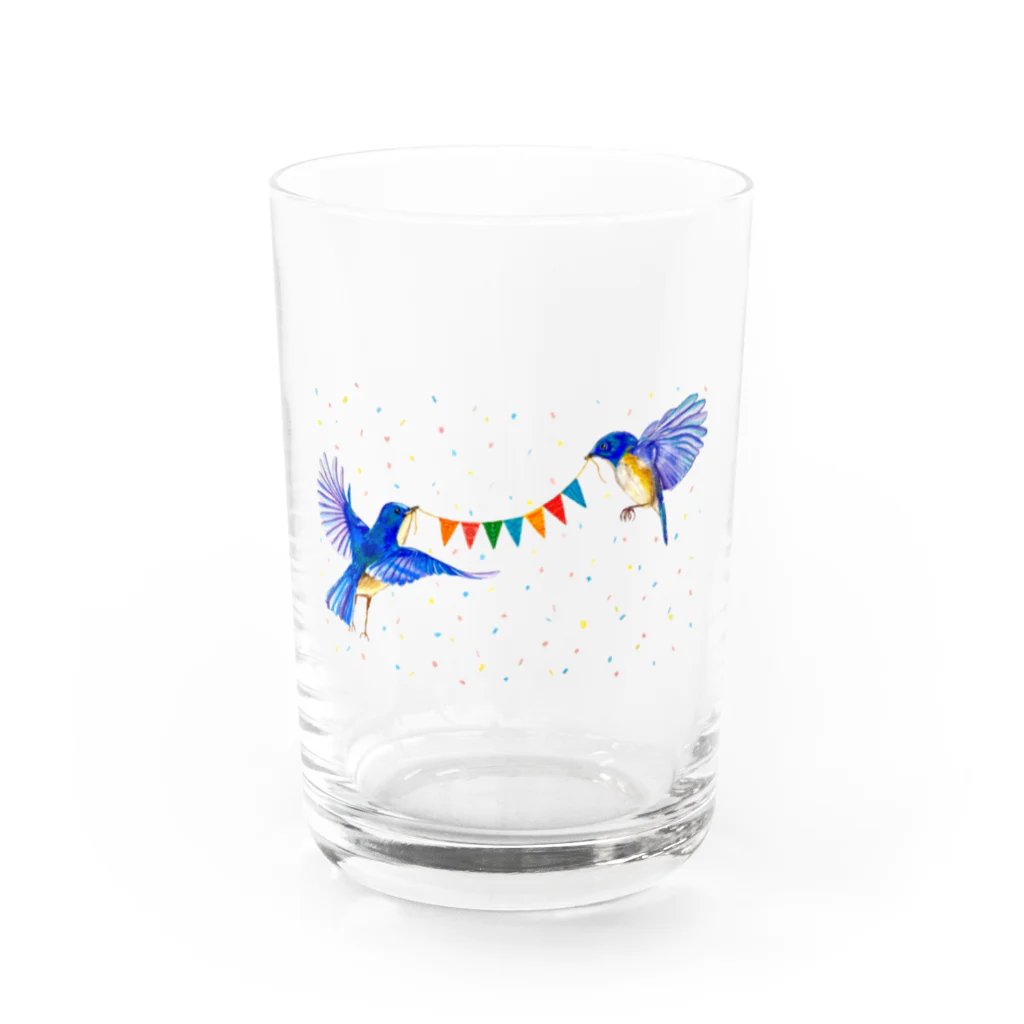 wakuwa_shopの【アクリル画Artist erika】幸せの青い鳥 Water Glass :front