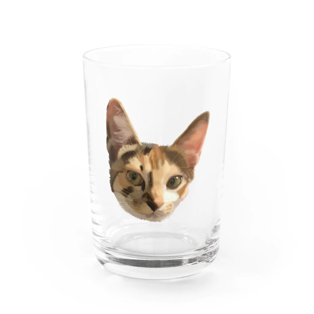 小鳥と映画館の三毛猫様 (水彩色鉛筆画) Water Glass :front