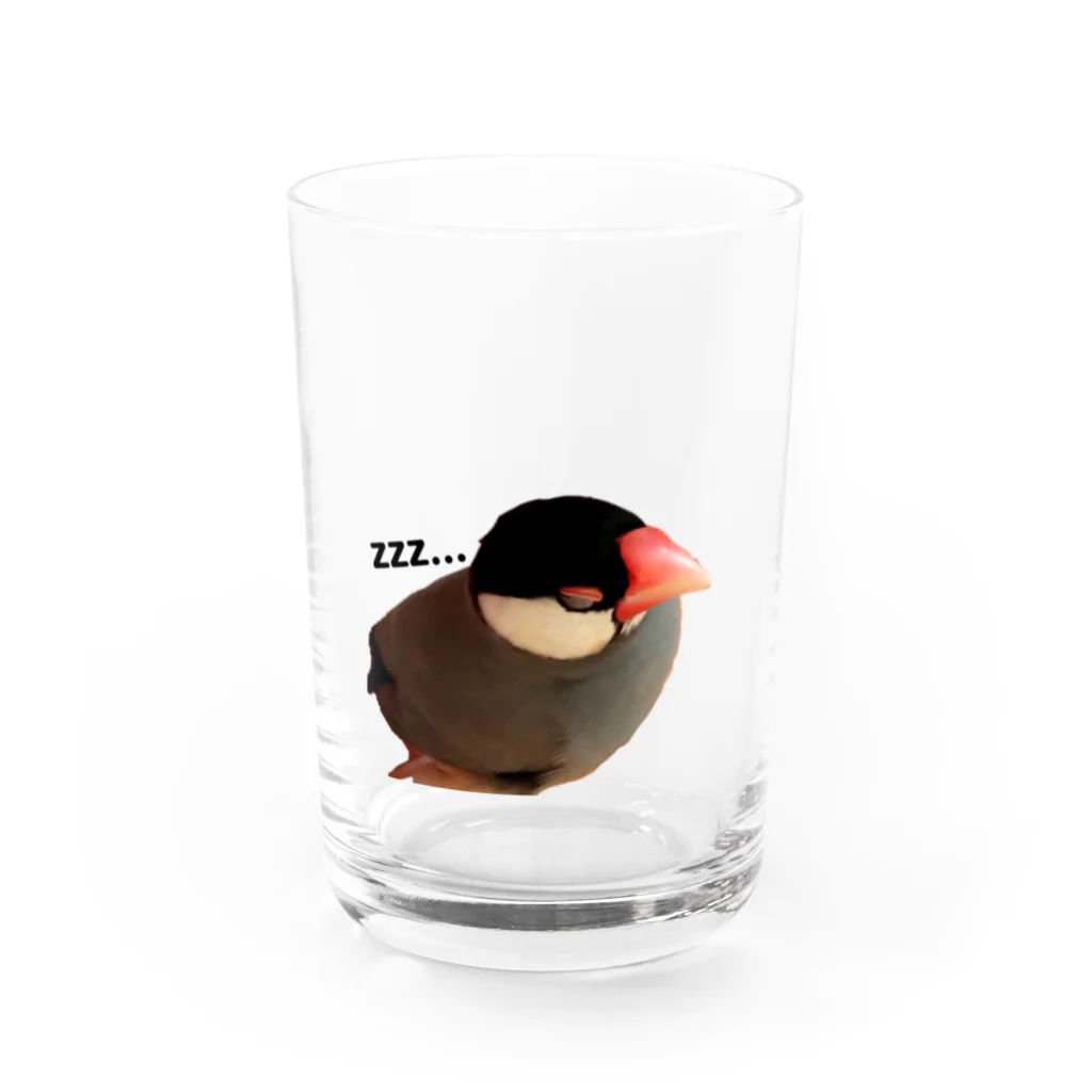 harupink🌸ペット似顔絵illustのおねむな文鳥さん Water Glass :front