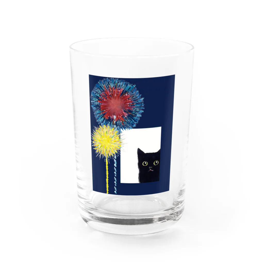 WAMI ARTの花火見る黒猫 Water Glass :front