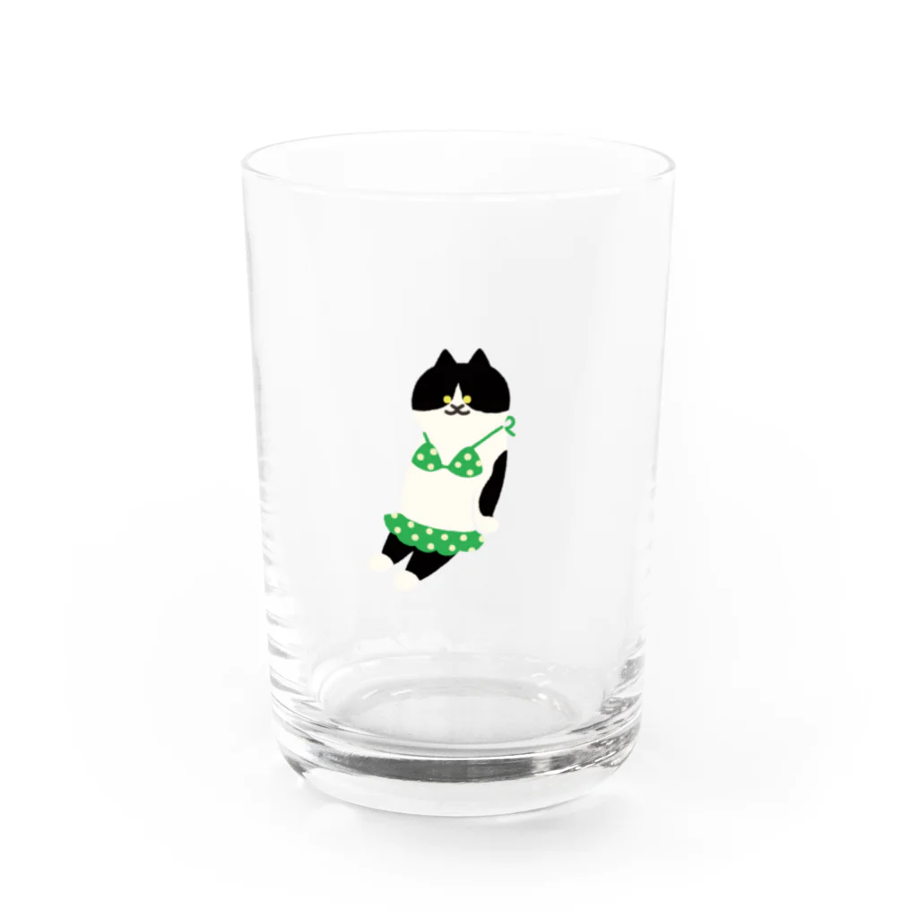 SUIMINグッズのお店の緑のビキニのねこ Water Glass :front