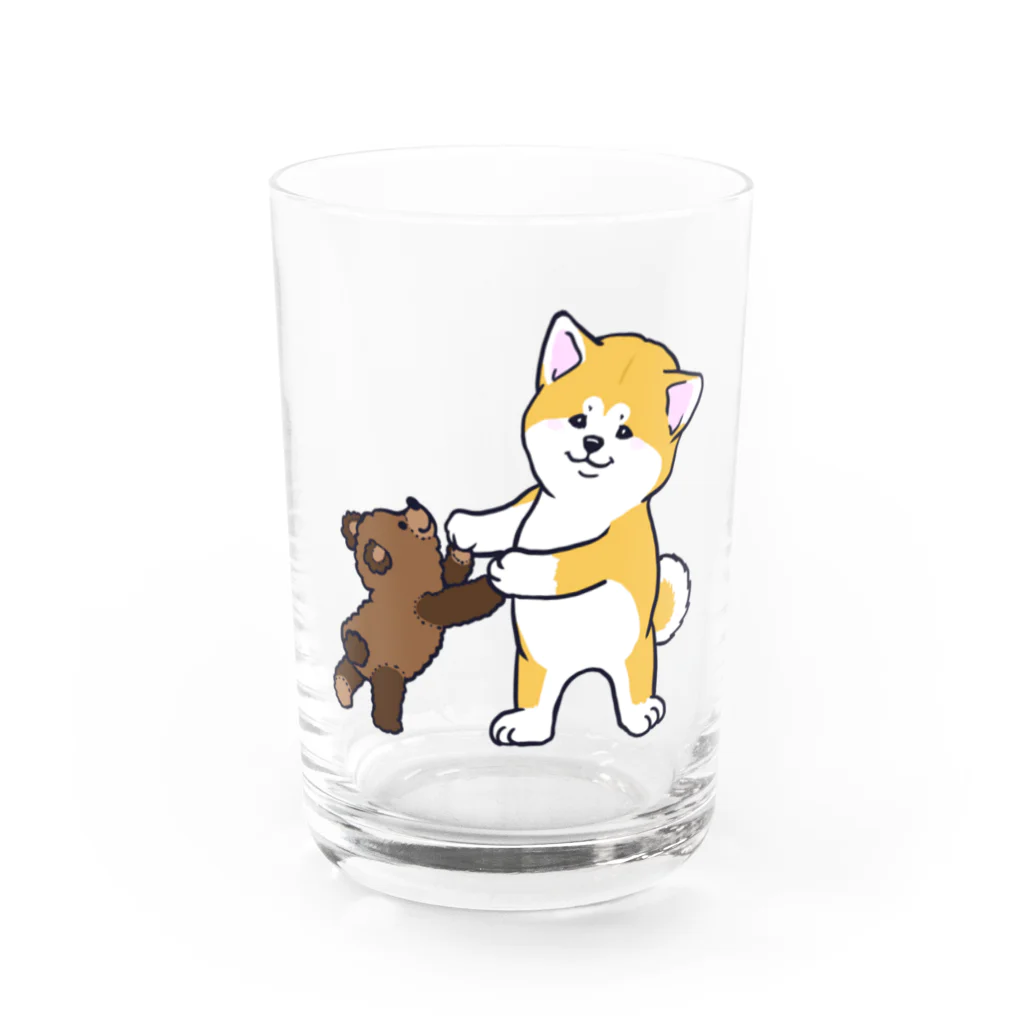 春風工房の秋田犬とぬいぐるみクマさん Water Glass :front