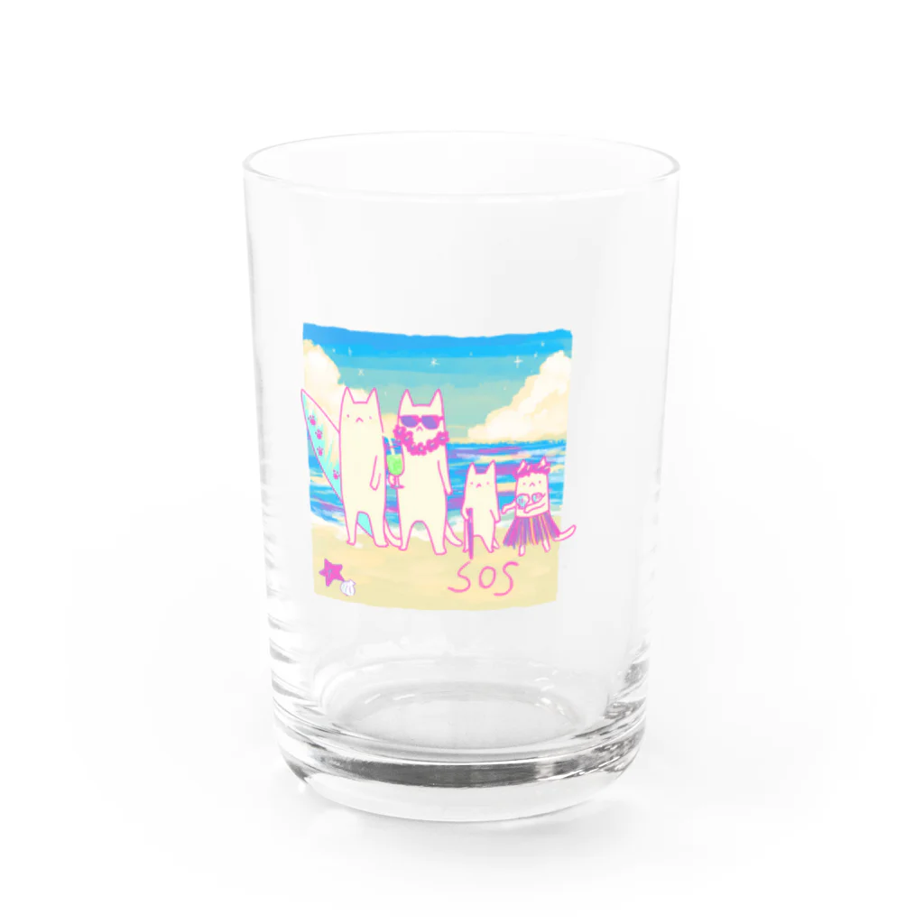 はねさんの楽しいお店の助けてsummerネコ Water Glass :front