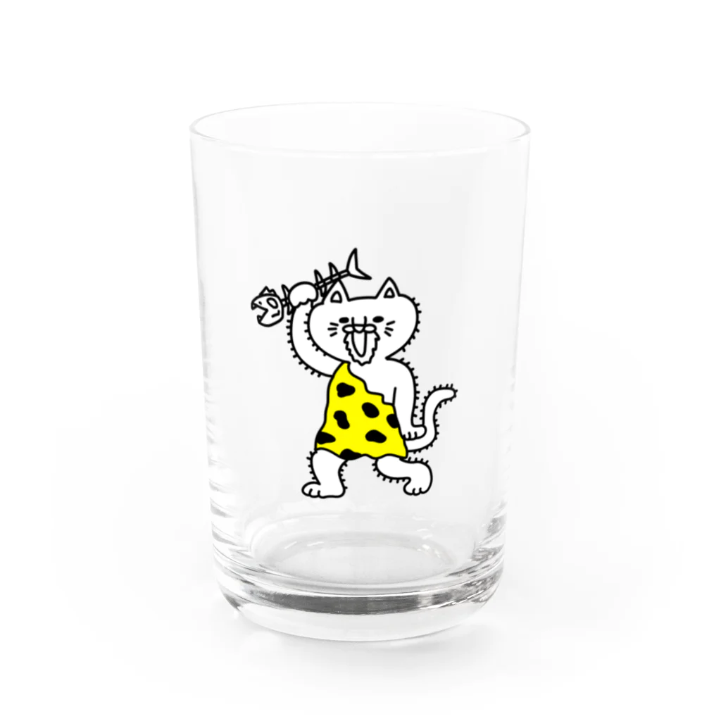 モリチエコのにゃんザピテクス　単体　原始猫 Water Glass :front