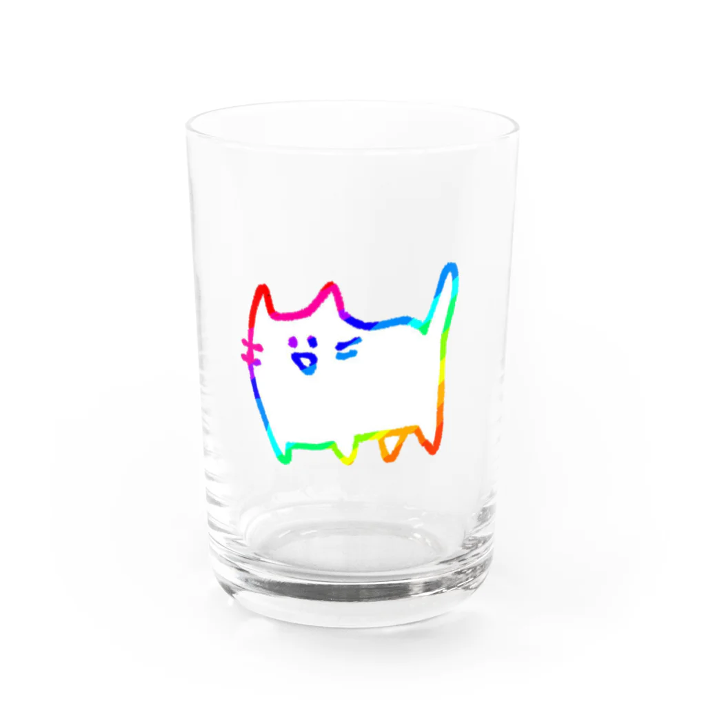 neko_00003のてぬきてがきネコチャン（虹） Water Glass :front
