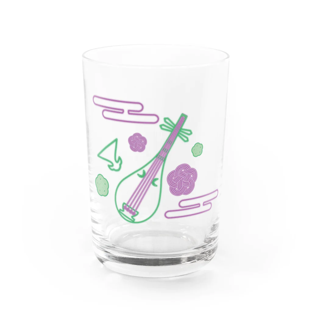 ハッピー卐ランド(ハッピーまんじランド)の琵琶法師 紫緑 ネオン Water Glass :front