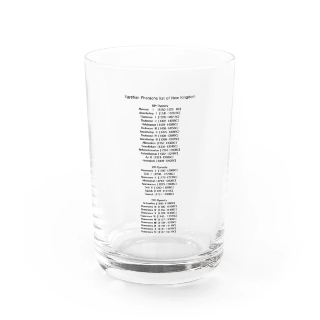 Sylvia T Egyptの古代エジプト新王国王名表　コンサートTシャツ風A Water Glass :front