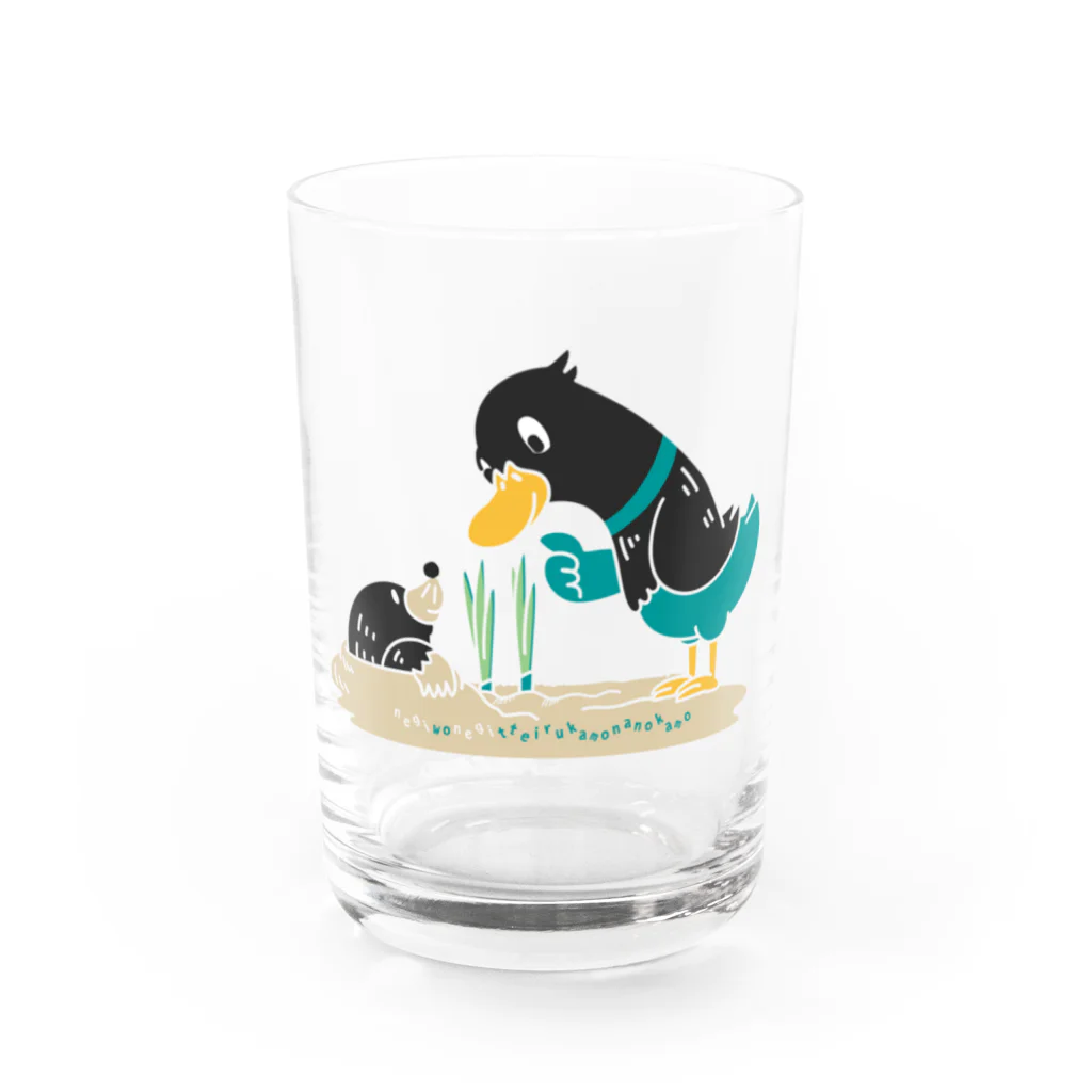 イラスト MONYAAT のねぎってる鴨カモ BM 白フチなし  Water Glass :front