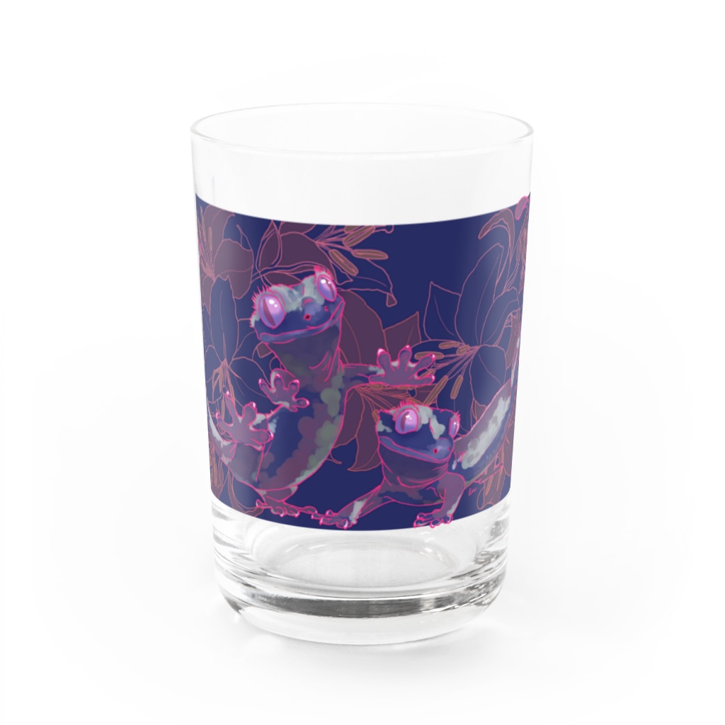 檸檬飴のカサブランカとクレステッドゲッコー(パープル) Water Glass :front