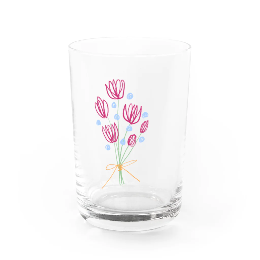 Yon.の濃いピンクの花束 Water Glass :front