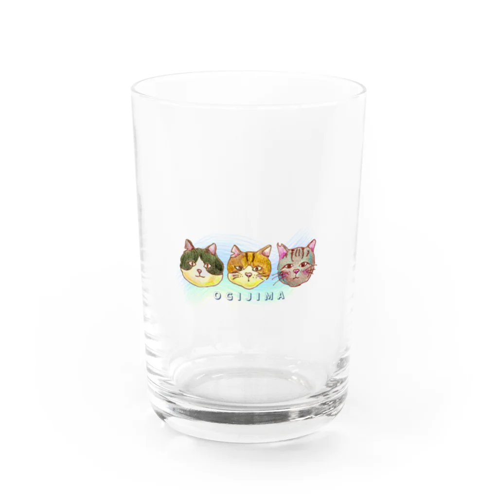 男木島にゃんこグッズの夕陽と猫の家’s Water Glass :front