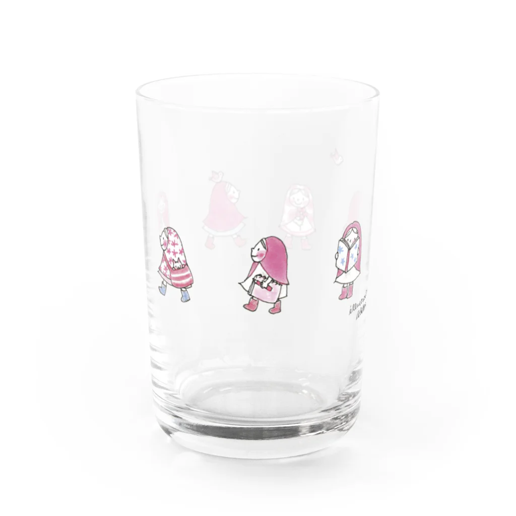 illustration akko shopのお散歩ずきんPink Water Glass :front