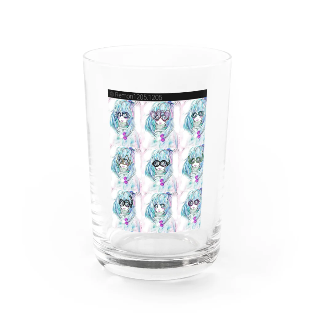 レモンかわいい女子♥️オリジナルショップのレモン手書きかわいいメガネ女子ちゃん♥️ Water Glass :front