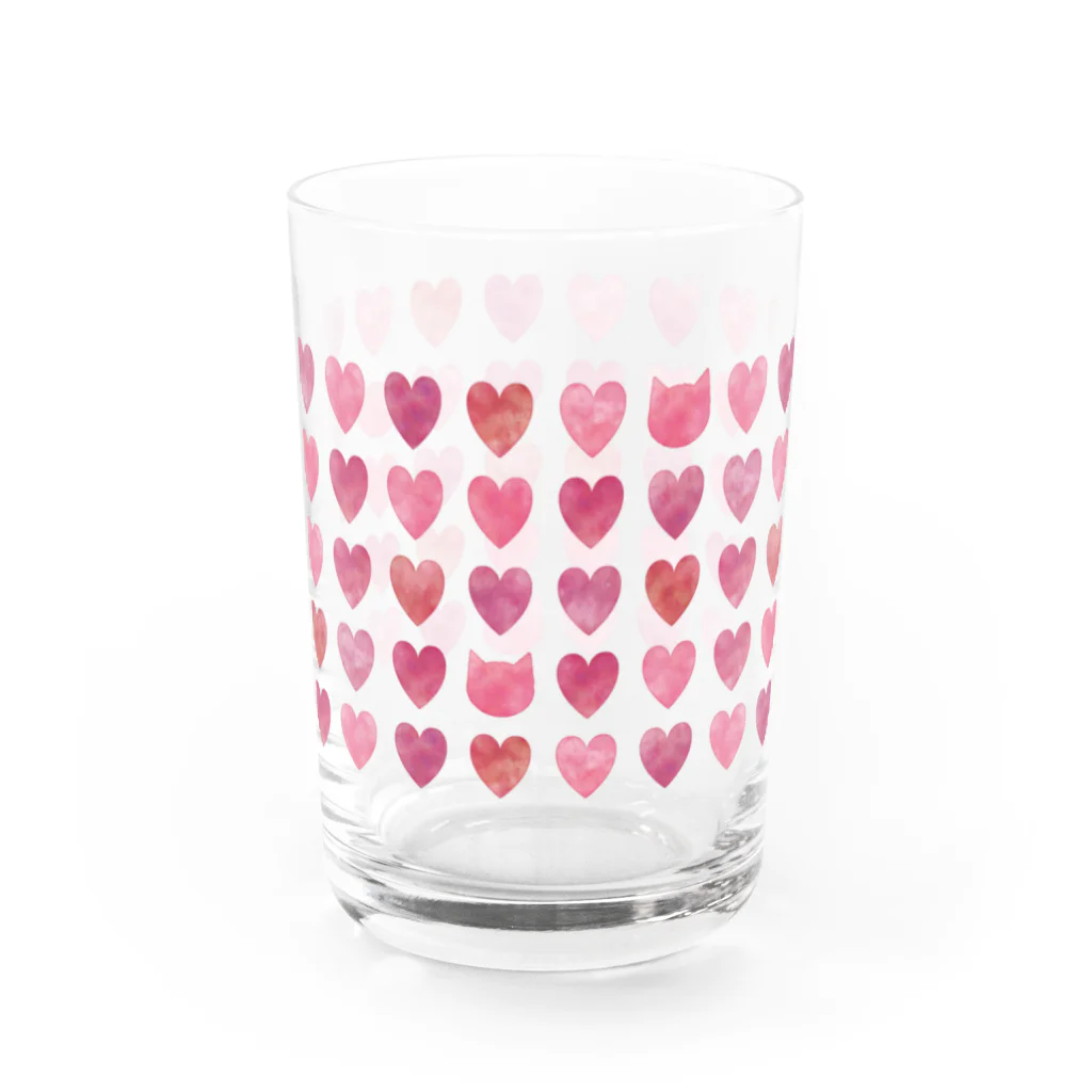 さくらもちゅ*のハートときどき猫　ピンク Water Glass :front