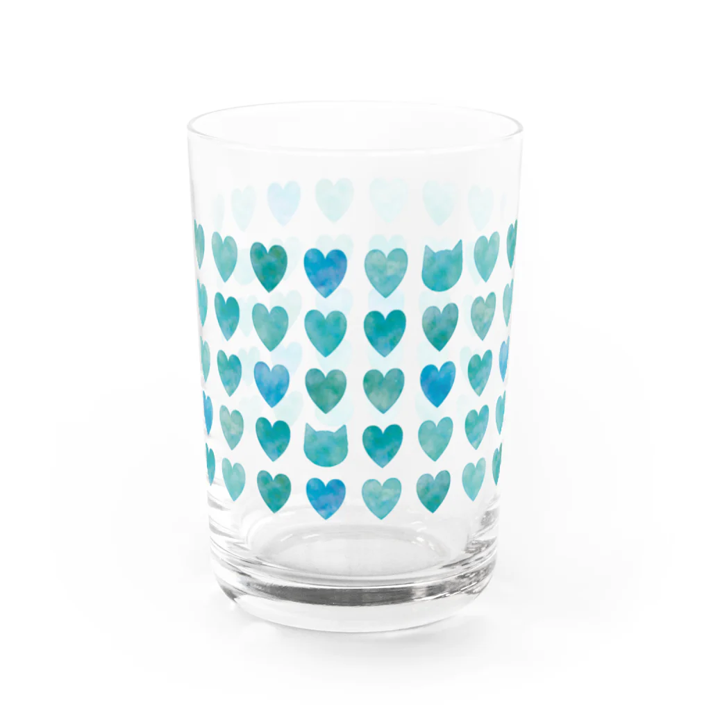 さくらもちゅ*のハートときどき猫　ミントグリーン Water Glass :front