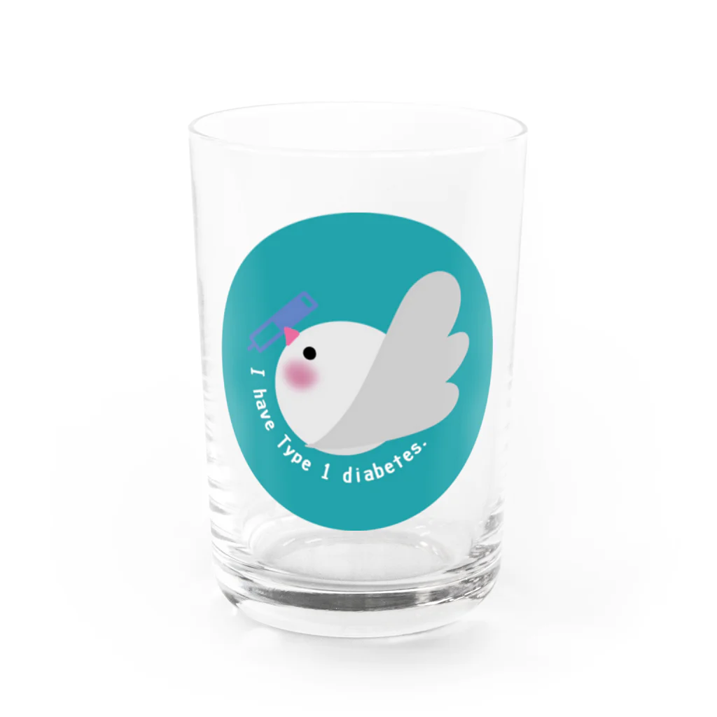 文鳥屋さんの1型糖尿病文鳥デザインロゴマーク Ver.グリーン Water Glass :front