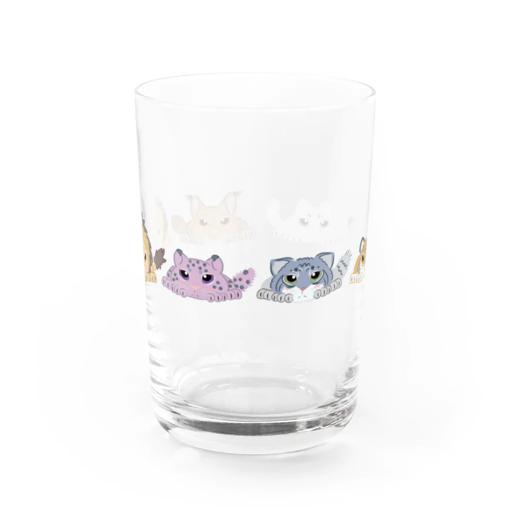 BeArtSuzumaruのぺたんこ猫科横並び Water Glass :front