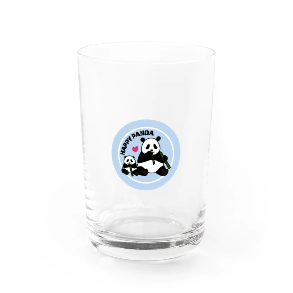 水色プリントのずんぐりむっくり親子パンダ Water Glass :front