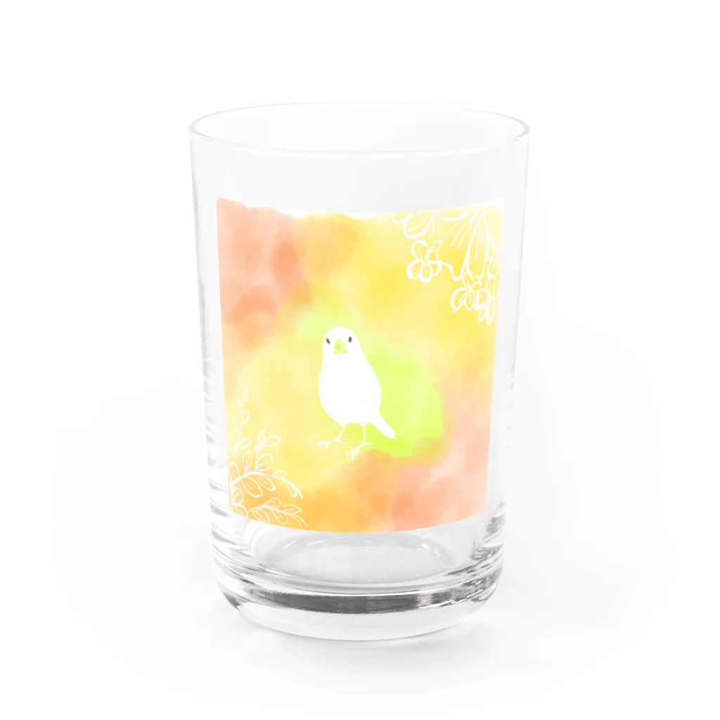 ぽっぴぶんぶんちょ工房の春の白文鳥 Water Glass :front