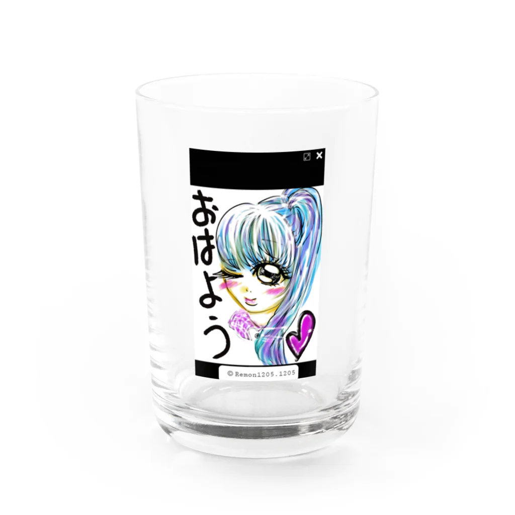 レモンかわいい女子♥️オリジナルショップのおはよう♥️女子 Water Glass :front