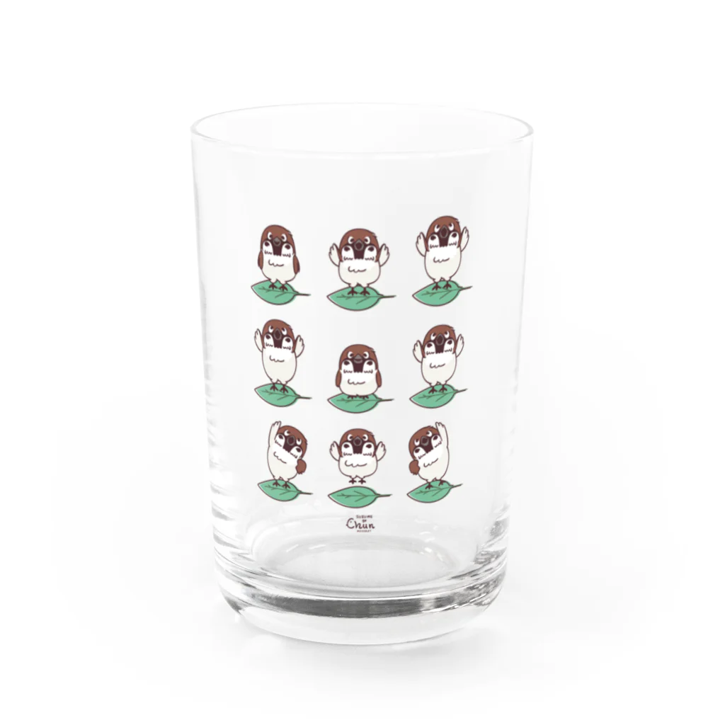 イラスト MONYAAT のスズメがちゅん　体操ちゅん Water Glass :front