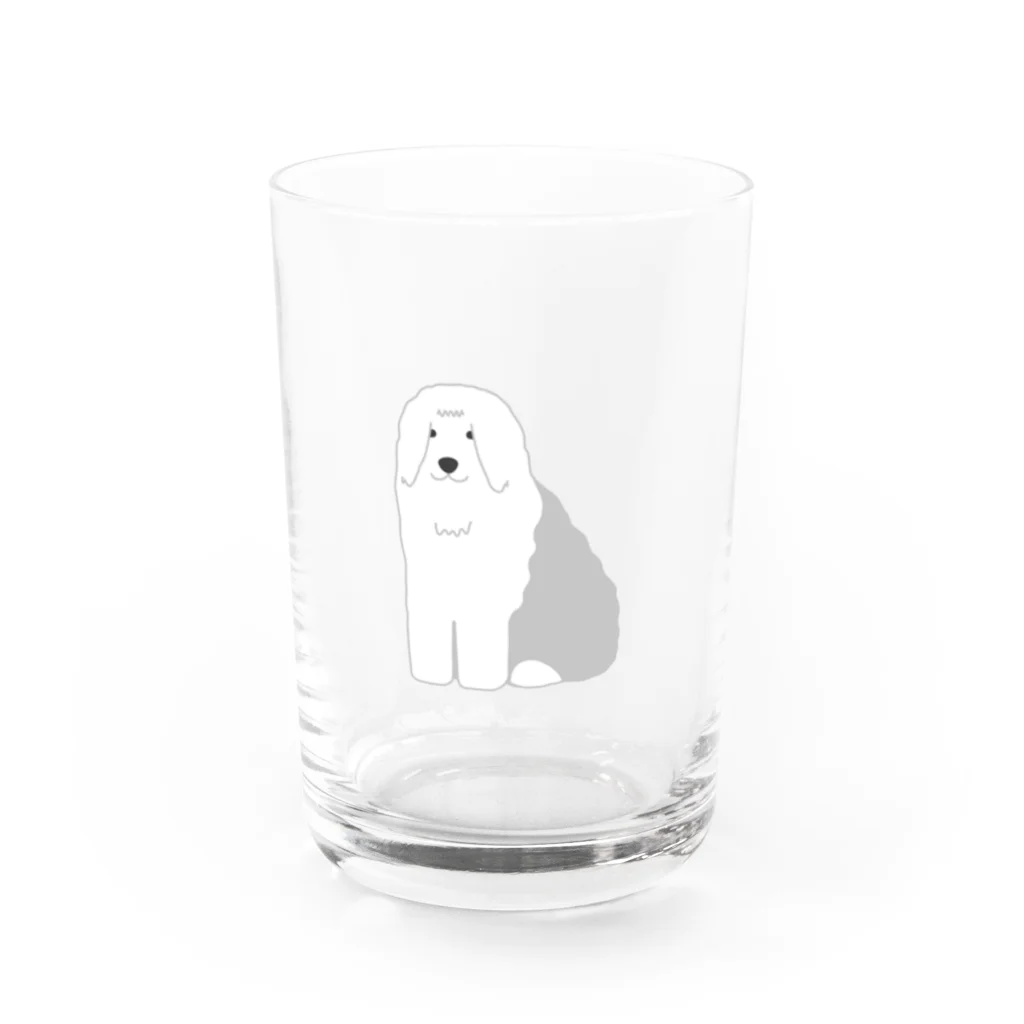 ゆいたっく／犬イラストのオールドイングリッシュシープドッグ Water Glass :front