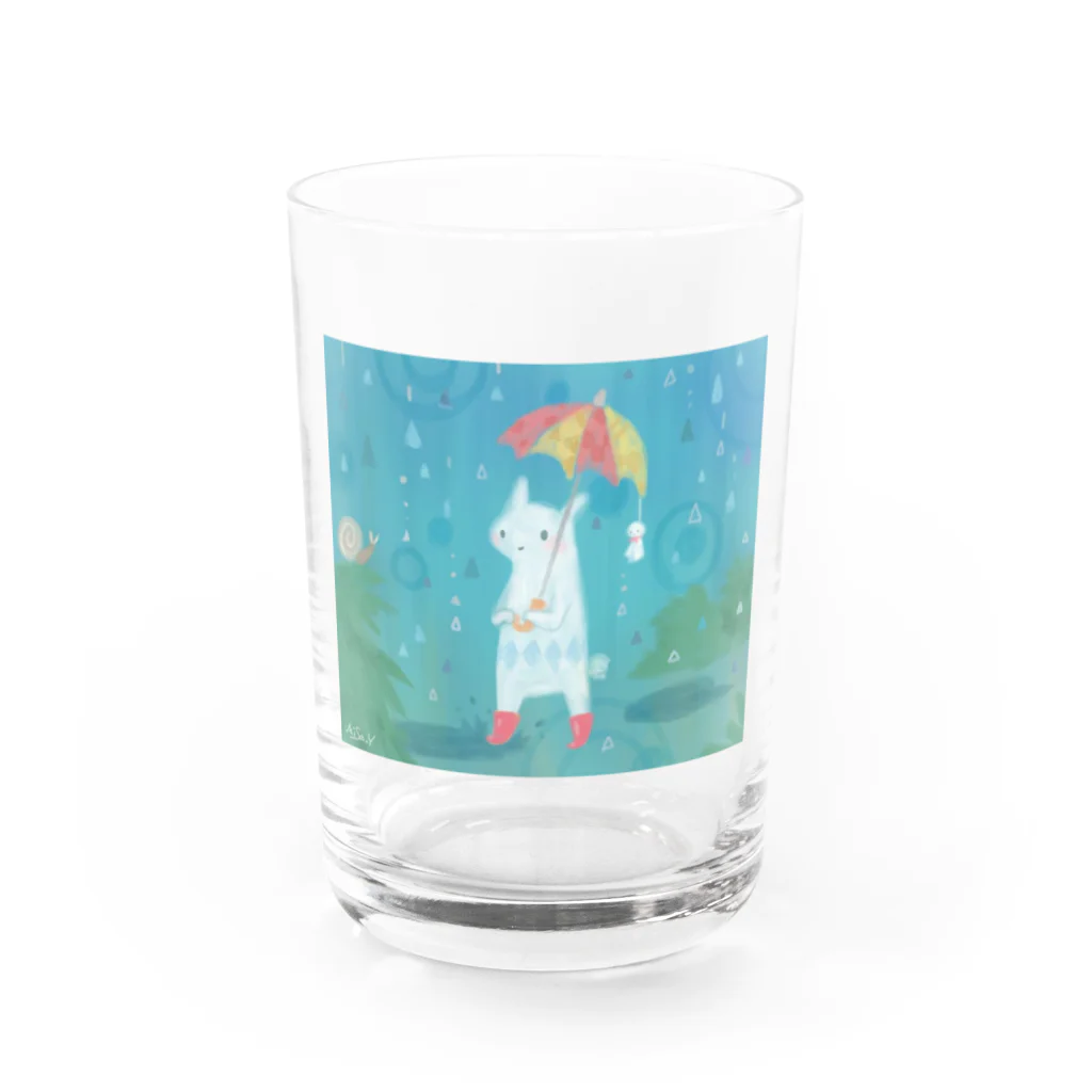 ショップの雨降り_白い生き物 Water Glass :front