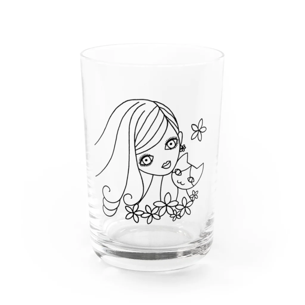 neko*neko*の猫と女の子 1 黒 Water Glass :front