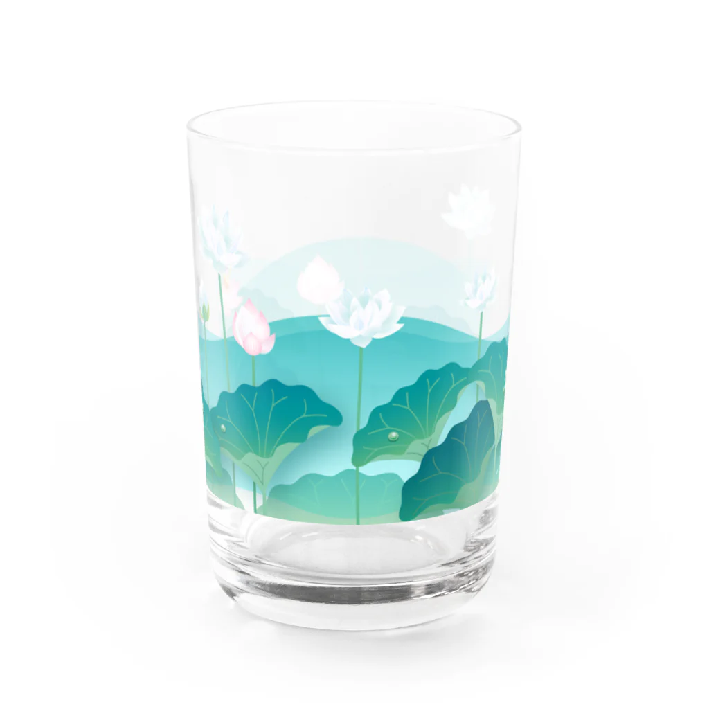 くねくね道の蓮とお釈迦様（グラス） Water Glass :front